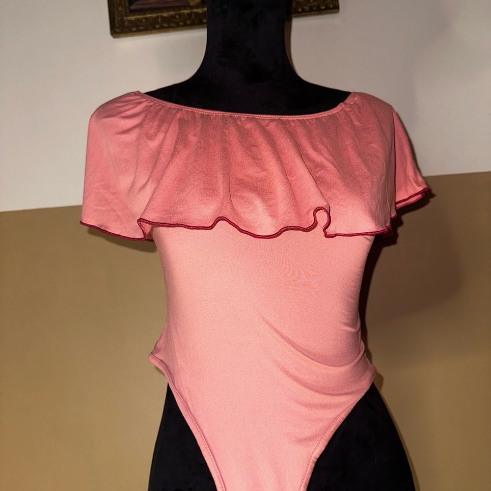 Ruffled Pink Bodysuit with Short Sleeves
